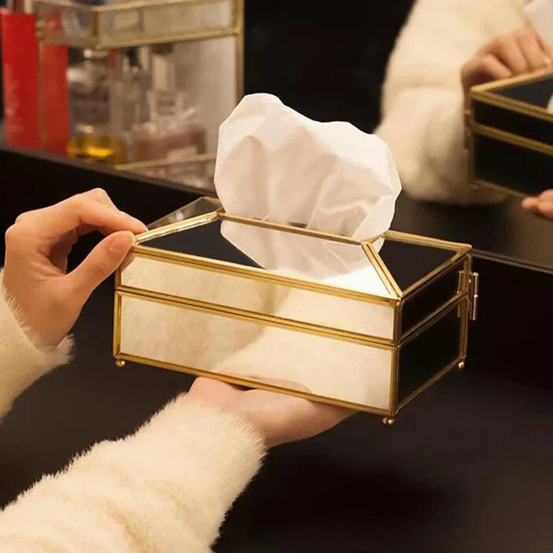 European Style Practical Mirror Glass Tissue Box, Waterproof Tissue Holder