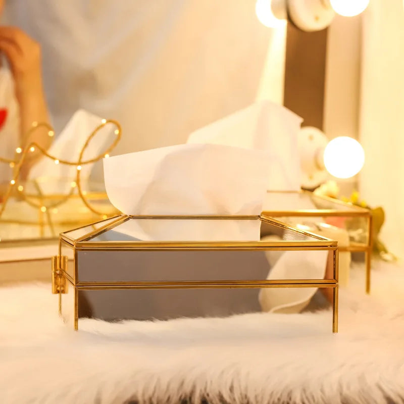European Style Practical Mirror Glass Tissue Box, Waterproof Tissue Holder