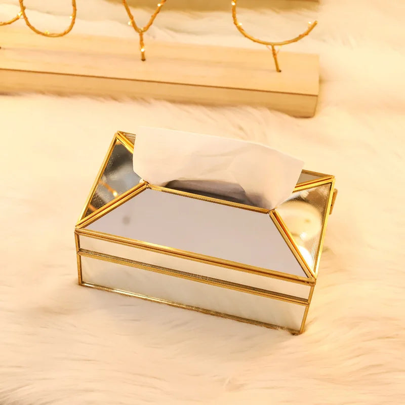 European Style Practical Mirror Glass Tissue Box, Waterproof Tissue Holder