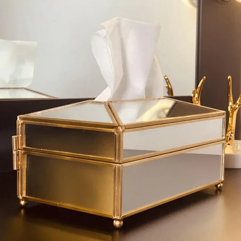 European Style Practical Mirror Glass Tissue Box, Waterproof Tissue Holder