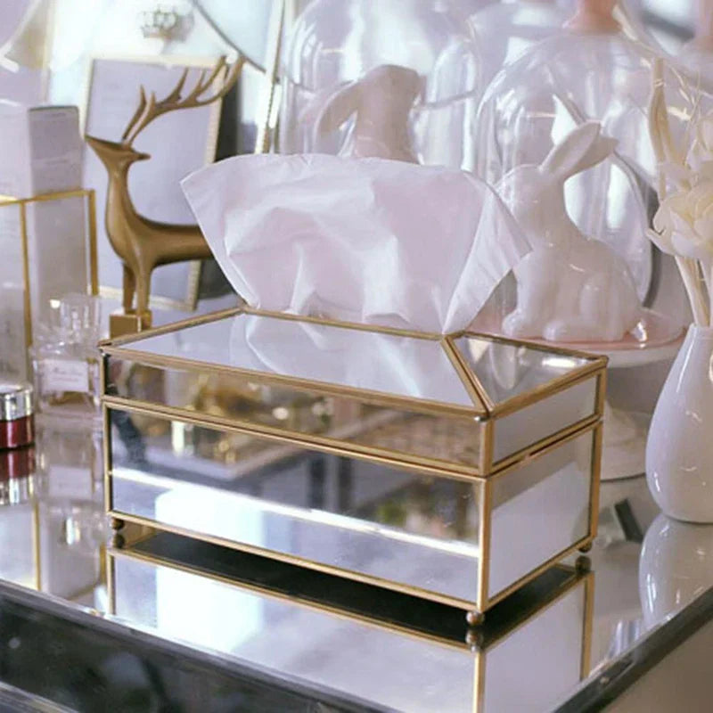 European Style Practical Mirror Glass Tissue Box, Waterproof Tissue Holder